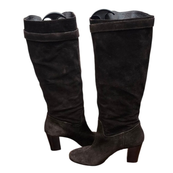 SAN FREDIANO Brown Suede Leather Knee High Heeled Boots US 7 Made In Italy - Picture 10 of 15